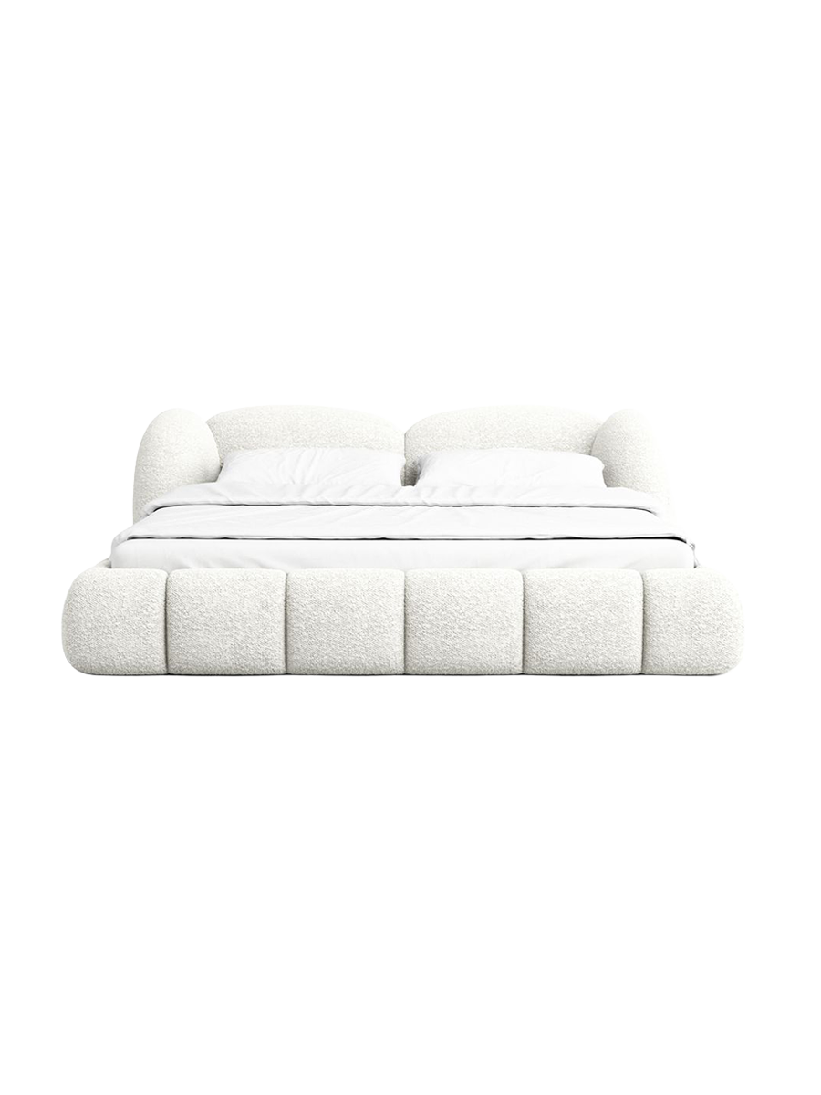 
Design Polsterbett „Amara“ mit Ablagefach, Bouclé Weiss - 140 x 200 cm