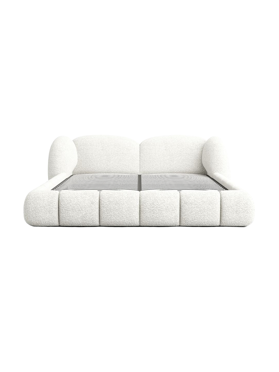 
Design Polsterbett „Amara“ mit Ablagefach, Bouclé Weiss - 140 x 200 cm