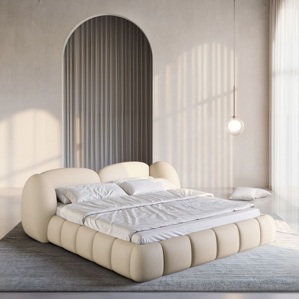 
Design Polsterbett „Amara“ mit Ablagefach, Kunstleder Beige - 140 x 200 cm