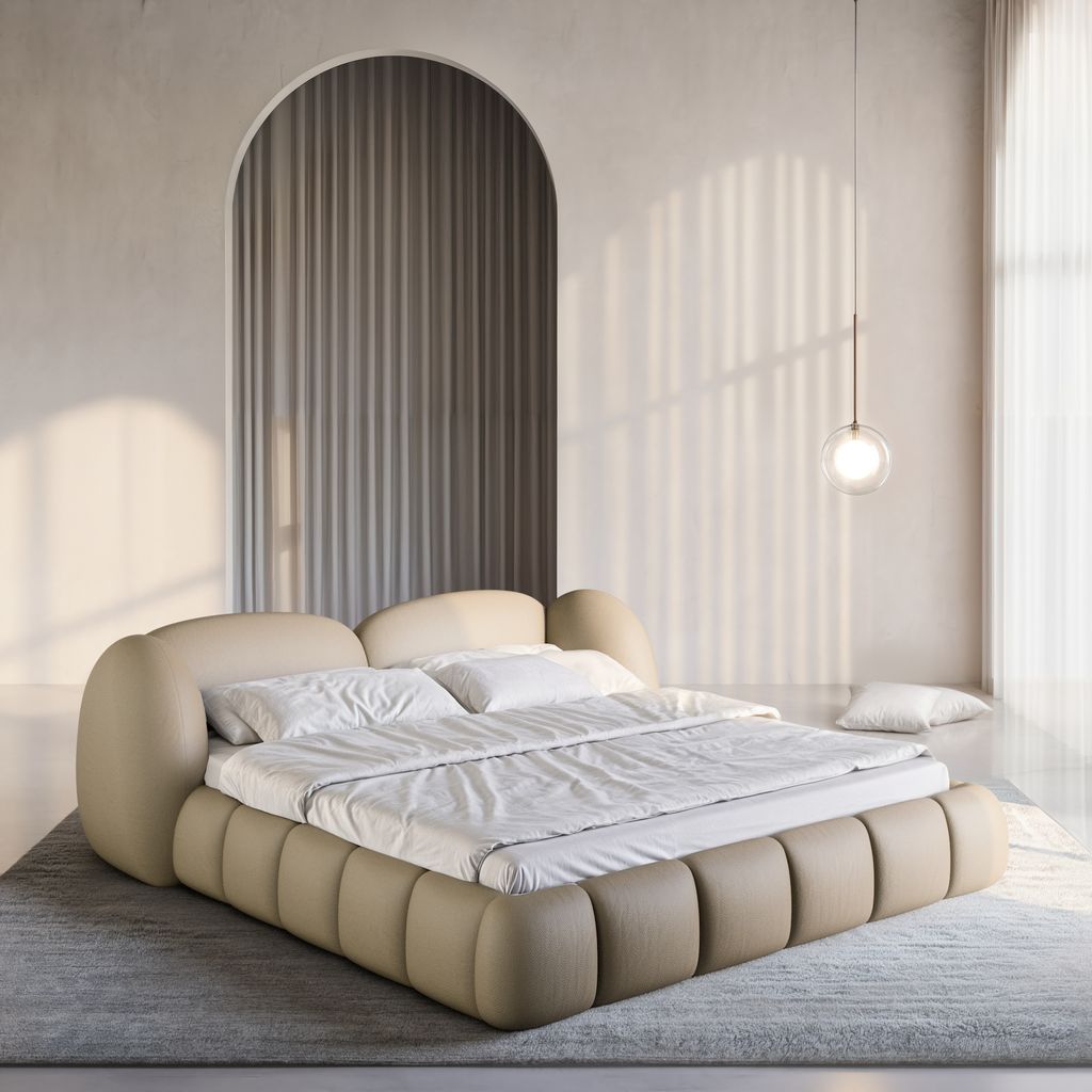 
Design Polsterbett „Amara“ mit Ablagefach, Kunstleder Beige dunkel - 140 x 200 cm