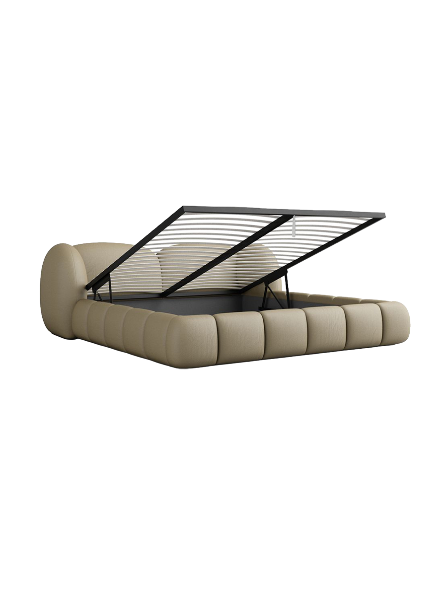 
Design Polsterbett „Amara“ mit Ablagefach, Kunstleder Beige dunkel - 140 x 200 cm