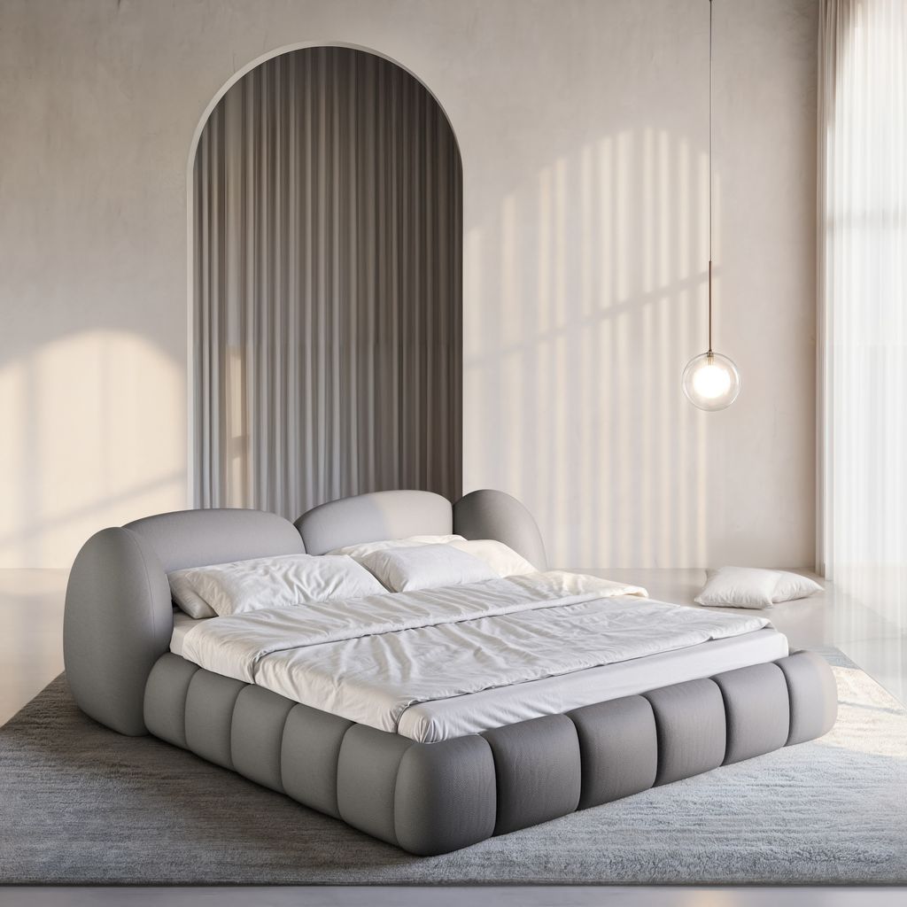 
Design Polsterbett „Amara“ mit Ablagefach, Kunstleder Grau - 140 x 200 cm