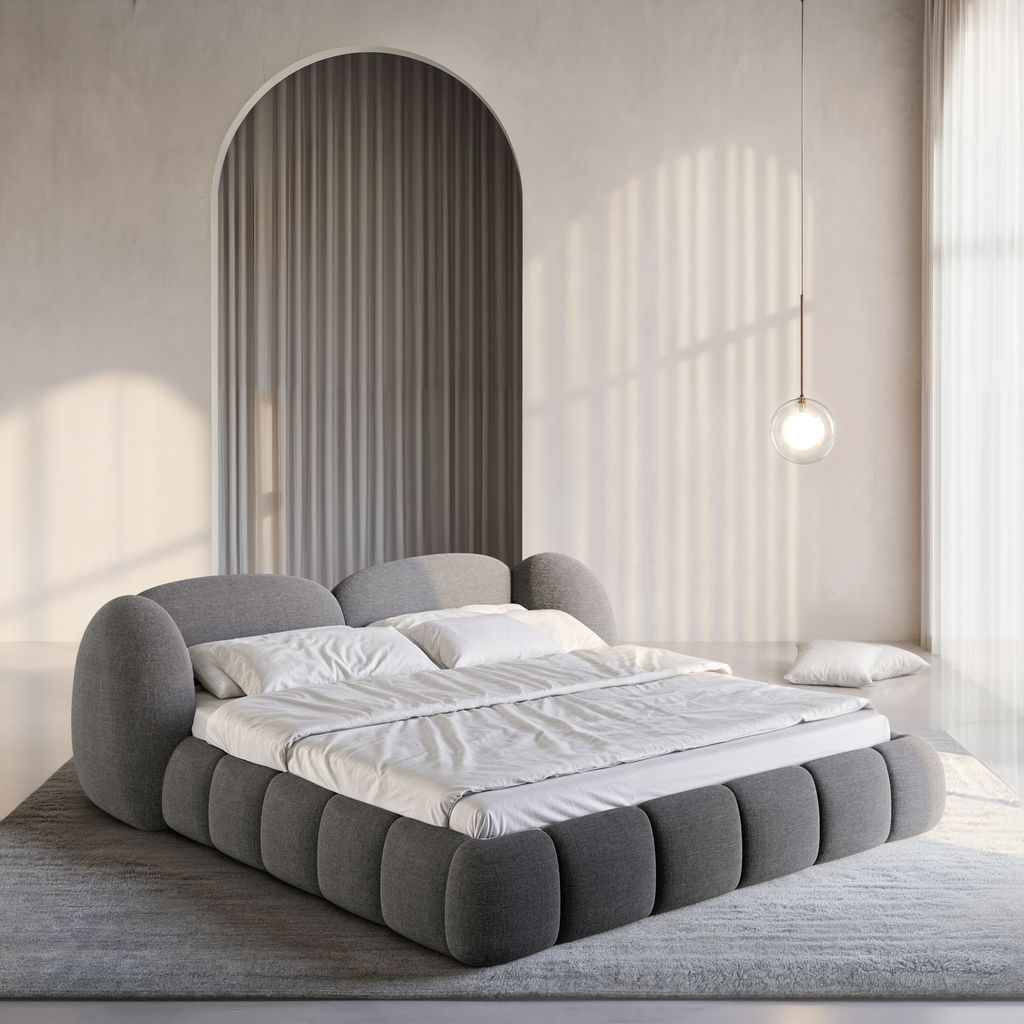 
Design Polsterbett „Amara“ mit Ablagefach, Webstoff Anthrazit - 140 x 200 cm