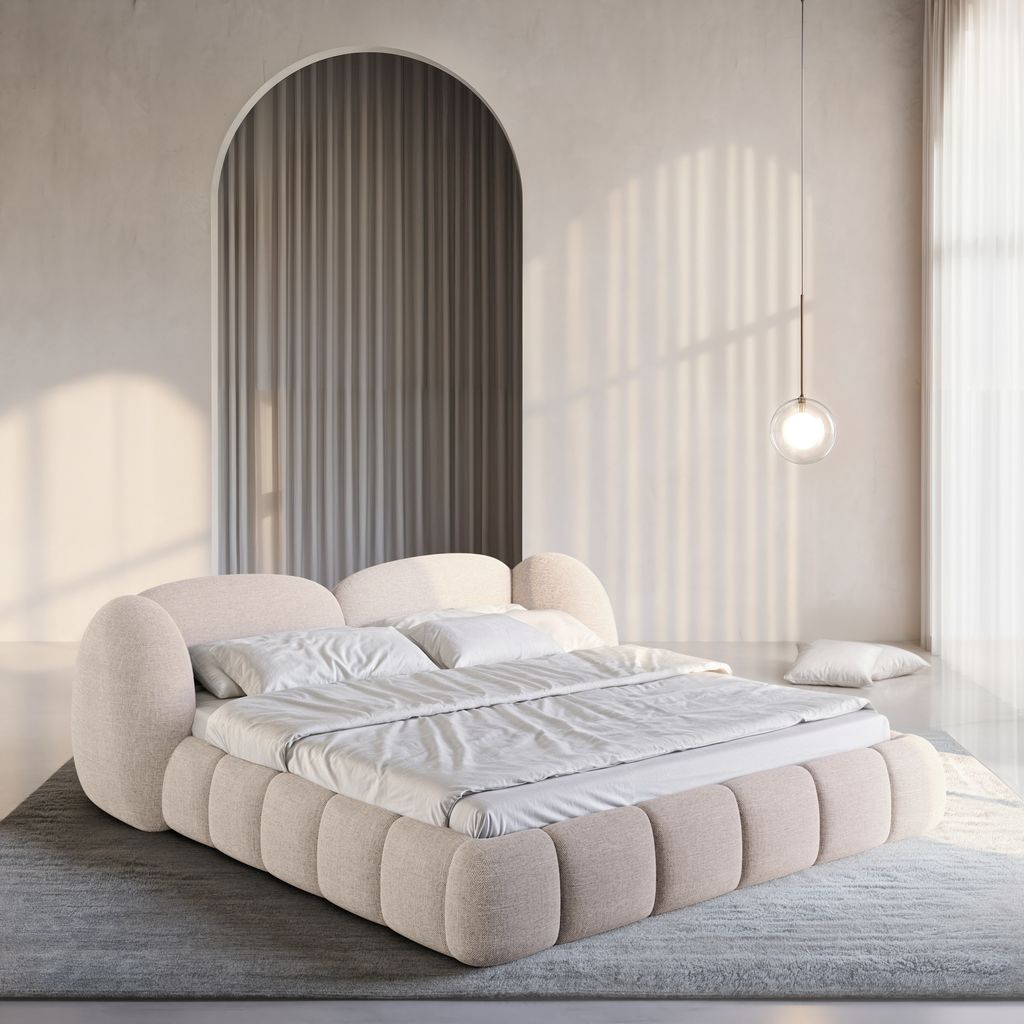 
Design Polsterbett „Amara“ mit Ablagefach, Webstoff Beige - 140 x 200 cm
