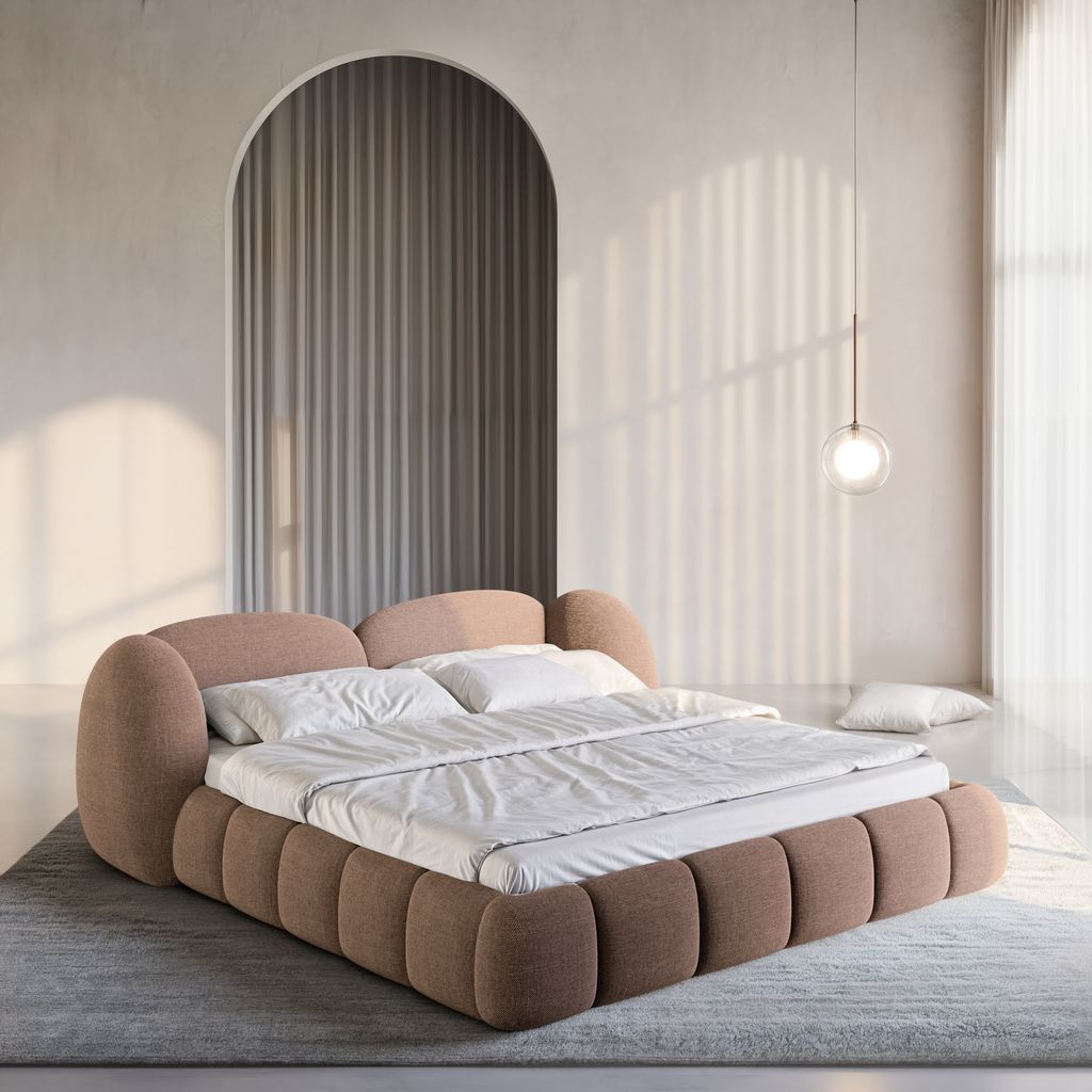 
Design Polsterbett „Amara“ mit Ablagefach, Webstoff Braun - 140 x 200 cm