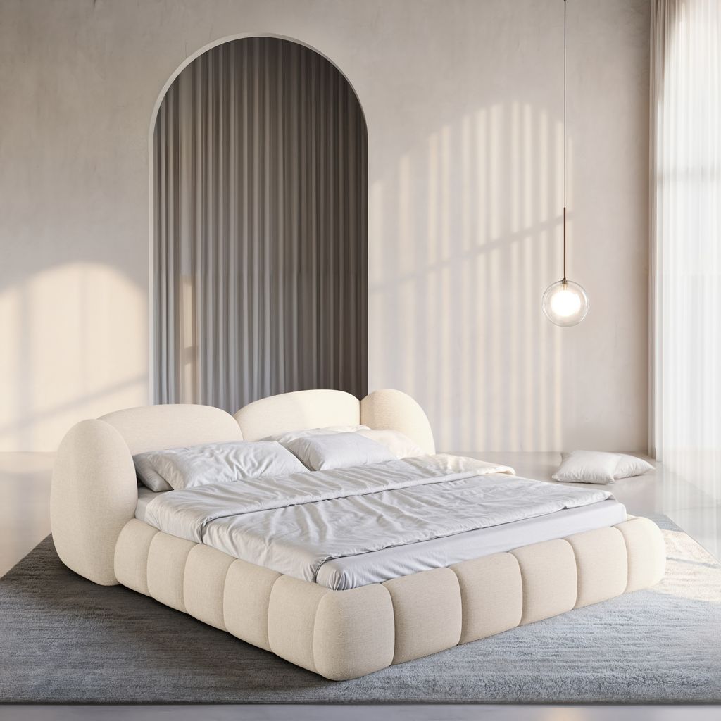 
Design Polsterbett „Amara“ mit Ablagefach, Webstoff Cream - 140 x 200 cm