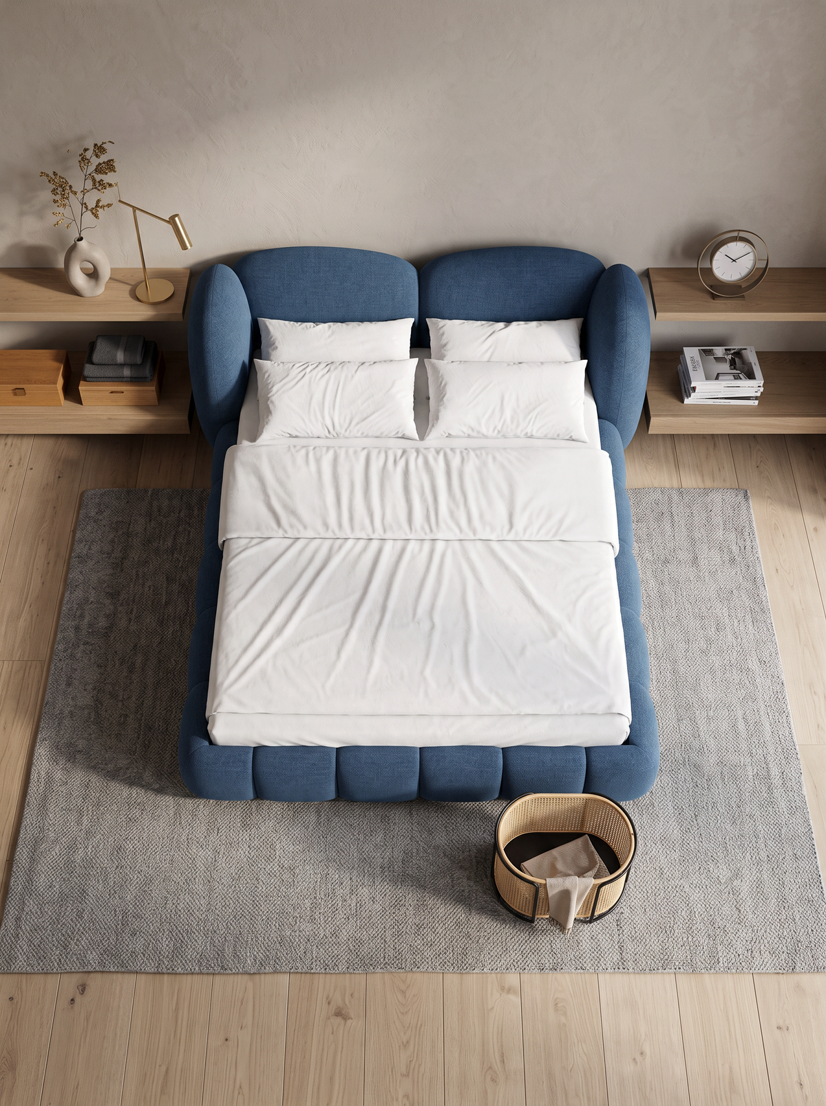 
Design Polsterbett „Amara“ mit Ablagefach, Webstoff Dunkelblau - 140 x 200 cm