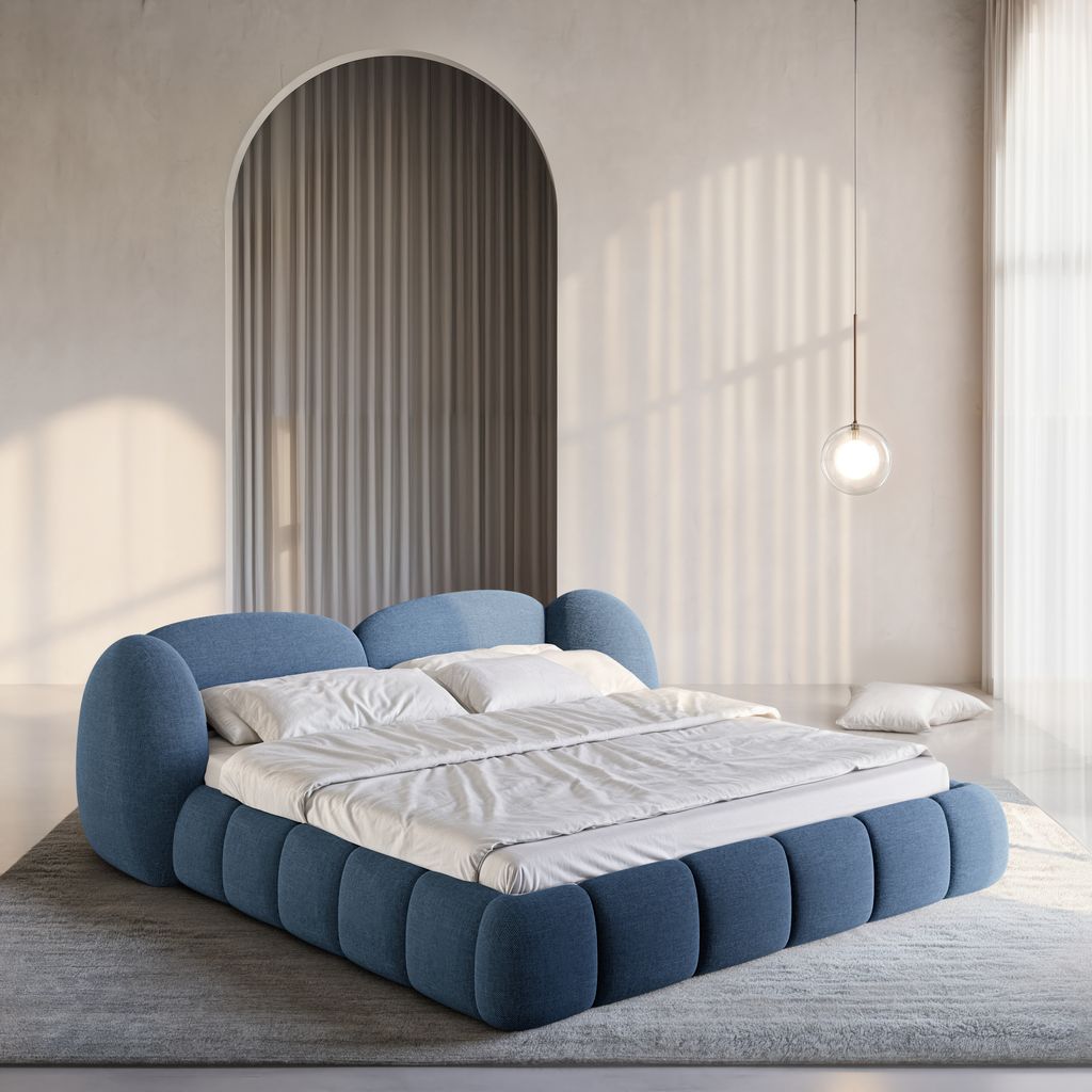 
Design Polsterbett „Amara“ mit Ablagefach, Webstoff Dunkelblau - 140 x 200 cm