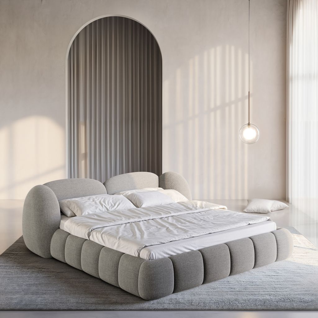 
Design Polsterbett „Amara“ mit Ablagefach, Webstoff Grau - 140 x 200 cm