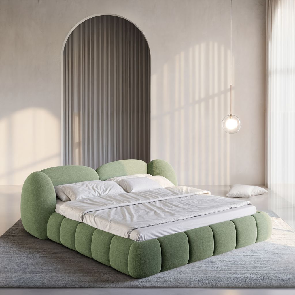 
Design Polsterbett „Amara“ mit Ablagefach, Webstoff Grün - 140 x 200 cm