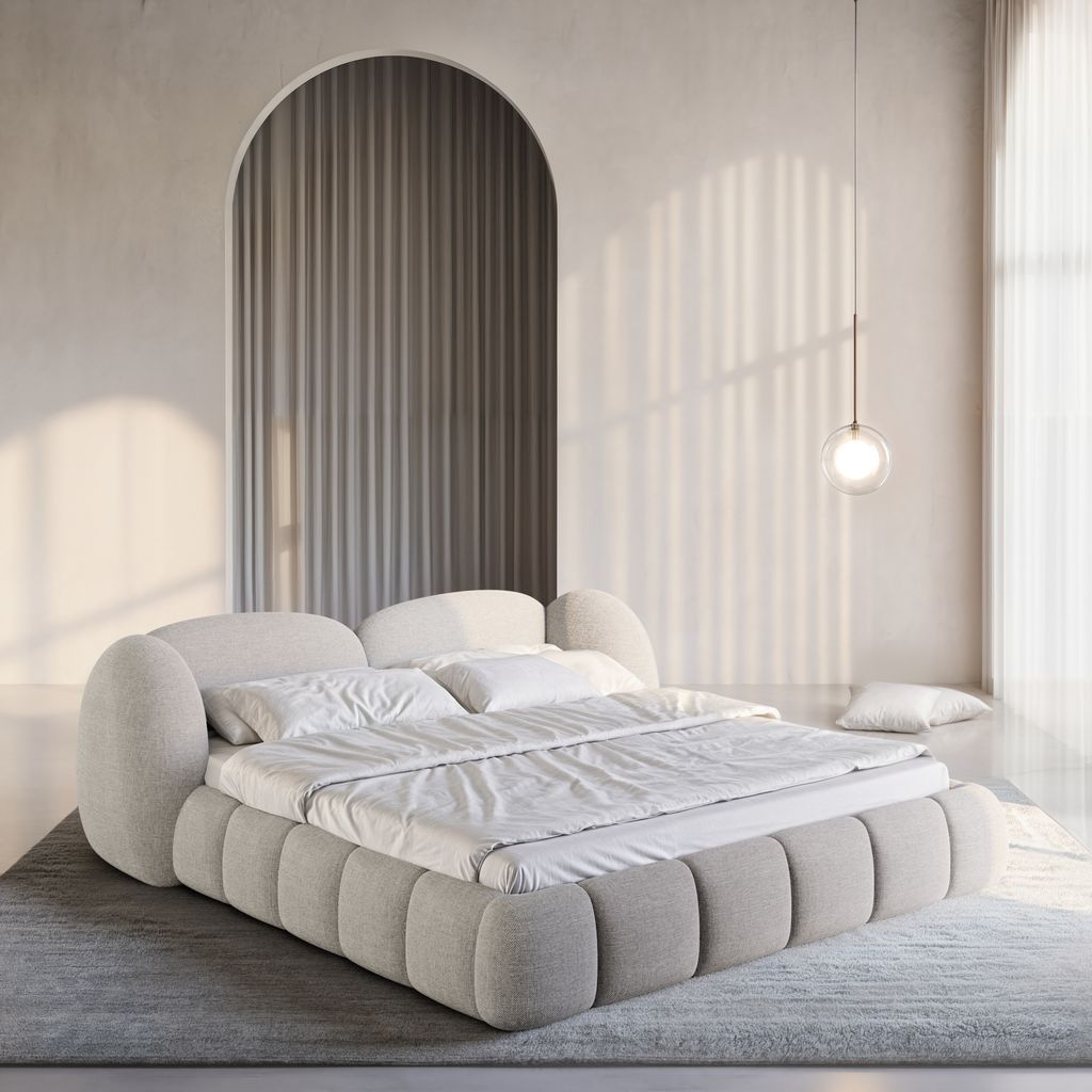 
Design Polsterbett „Amara“ mit Ablagefach, Webstoff Hellgrau - 140 x 200 cm
