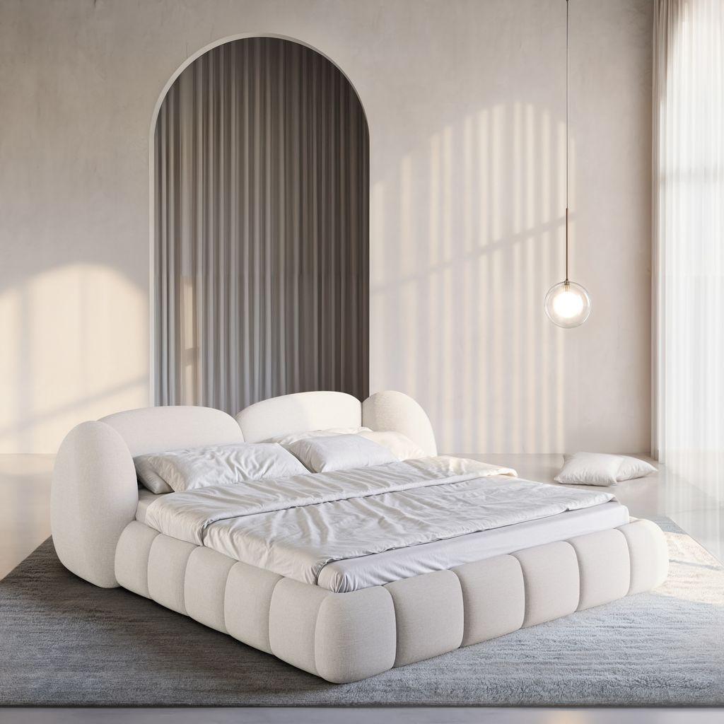 
Design Polsterbett „Amara“ mit Ablagefach, Webstoff Weiss - 140 x 200 cm