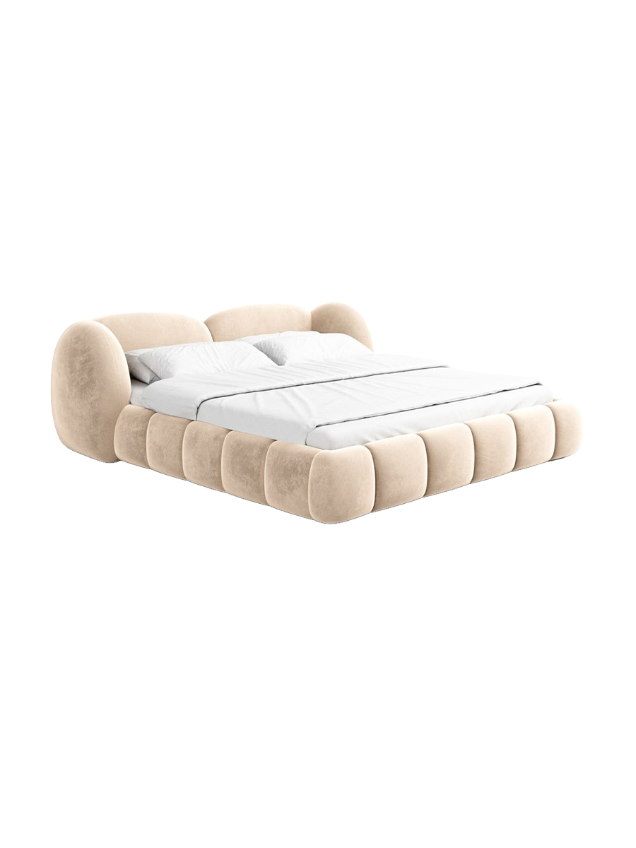
Design Polsterbett „Amara“ mit Ablagefach, Samt Beige - 140 x 200 cm