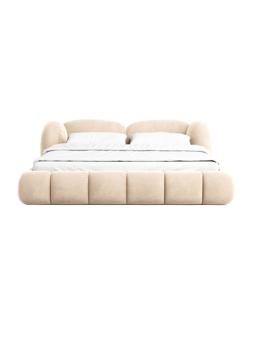 
Design Polsterbett „Amara“ mit Ablagefach, Samt Beige - 140 x 200 cm