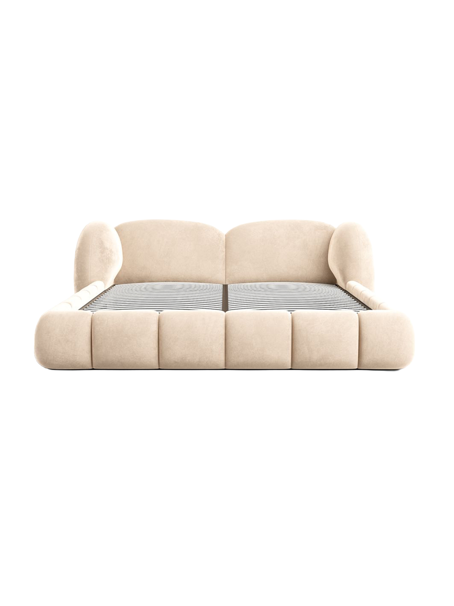 
Design Polsterbett „Amara“ mit Ablagefach, Samt Beige - 140 x 200 cm