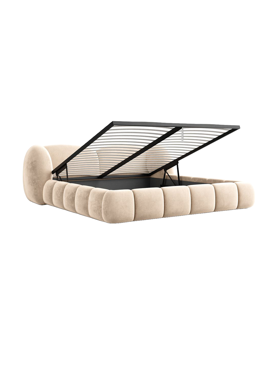 
Design Polsterbett „Amara“ mit Ablagefach, Samt Beige - 140 x 200 cm