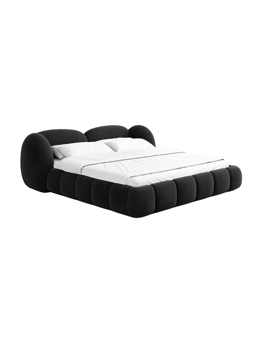 
Design Polsterbett „Amara“ mit Ablagefach, Samt Schwarz - 140 x 200 cm