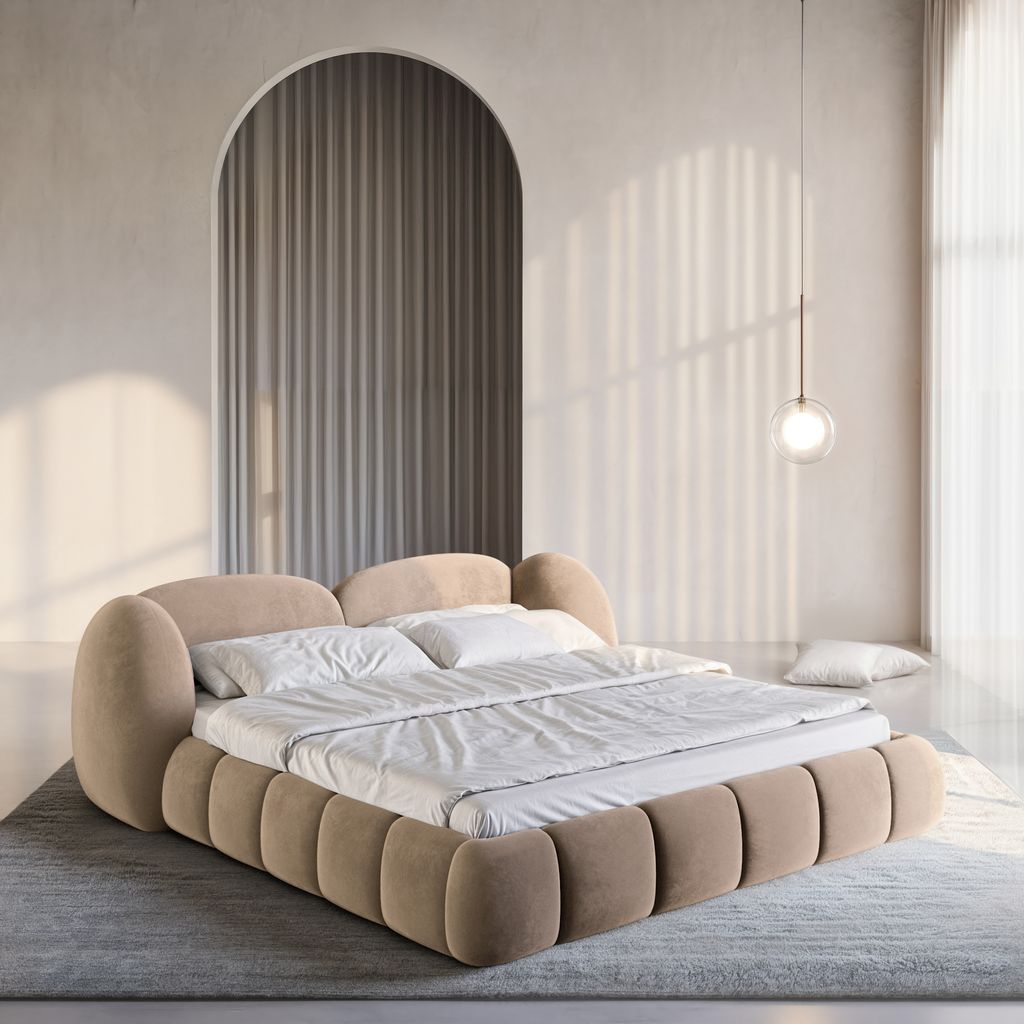 
Design Polsterbett „Amara“ mit Ablagefach, Samt Braun - 140 x 200 cm