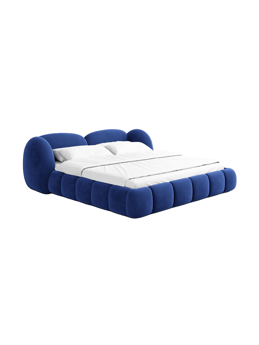 
Design Polsterbett „Amara“ mit Ablagefach, Samt Blau - 140 x 200 cm
