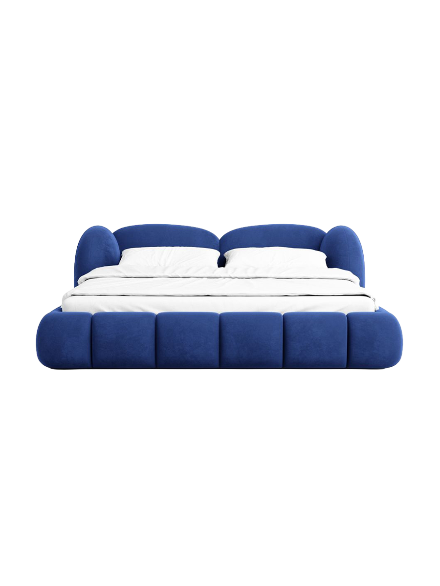 
Design Polsterbett „Amara“ mit Ablagefach, Samt Blau - 140 x 200 cm