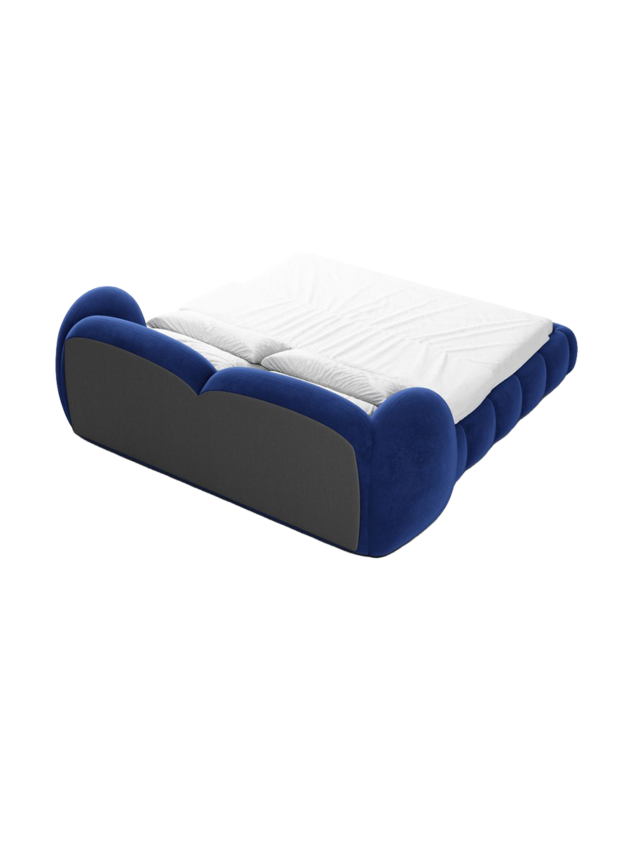 
Design Polsterbett „Amara“ mit Ablagefach, Samt Blau - 140 x 200 cm