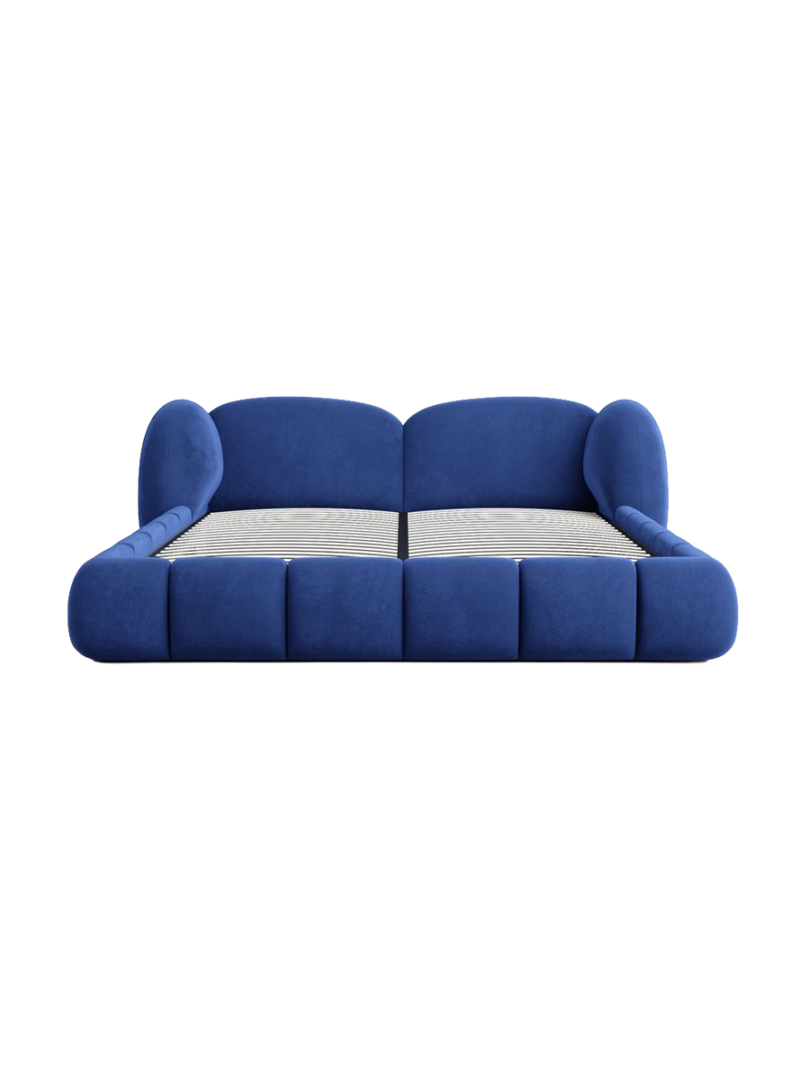 
Design Polsterbett „Amara“ mit Ablagefach, Samt Blau - 140 x 200 cm