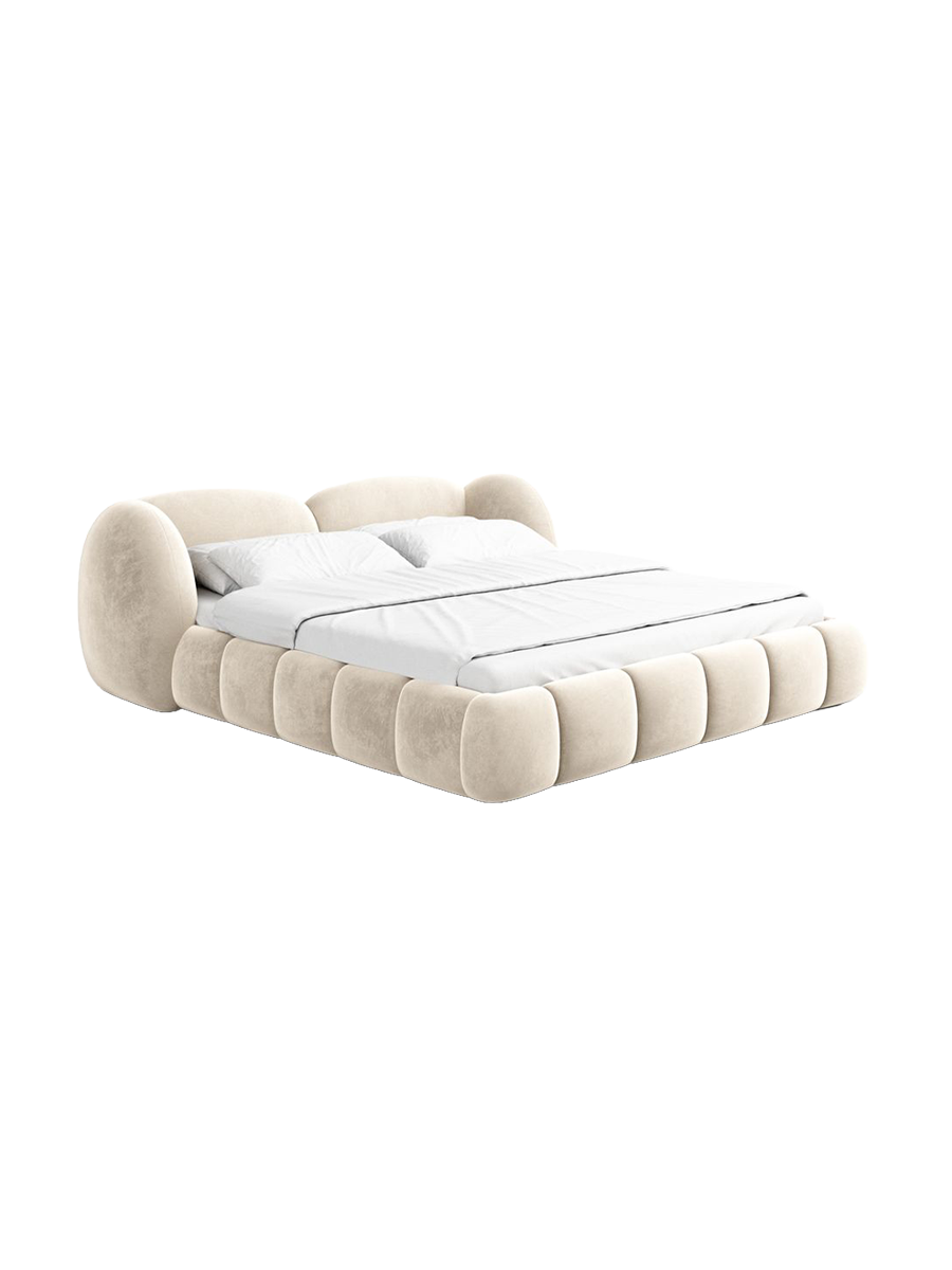 
Design Polsterbett „Amara“ mit Ablagefach, Samt Cream - 140 x 200 cm