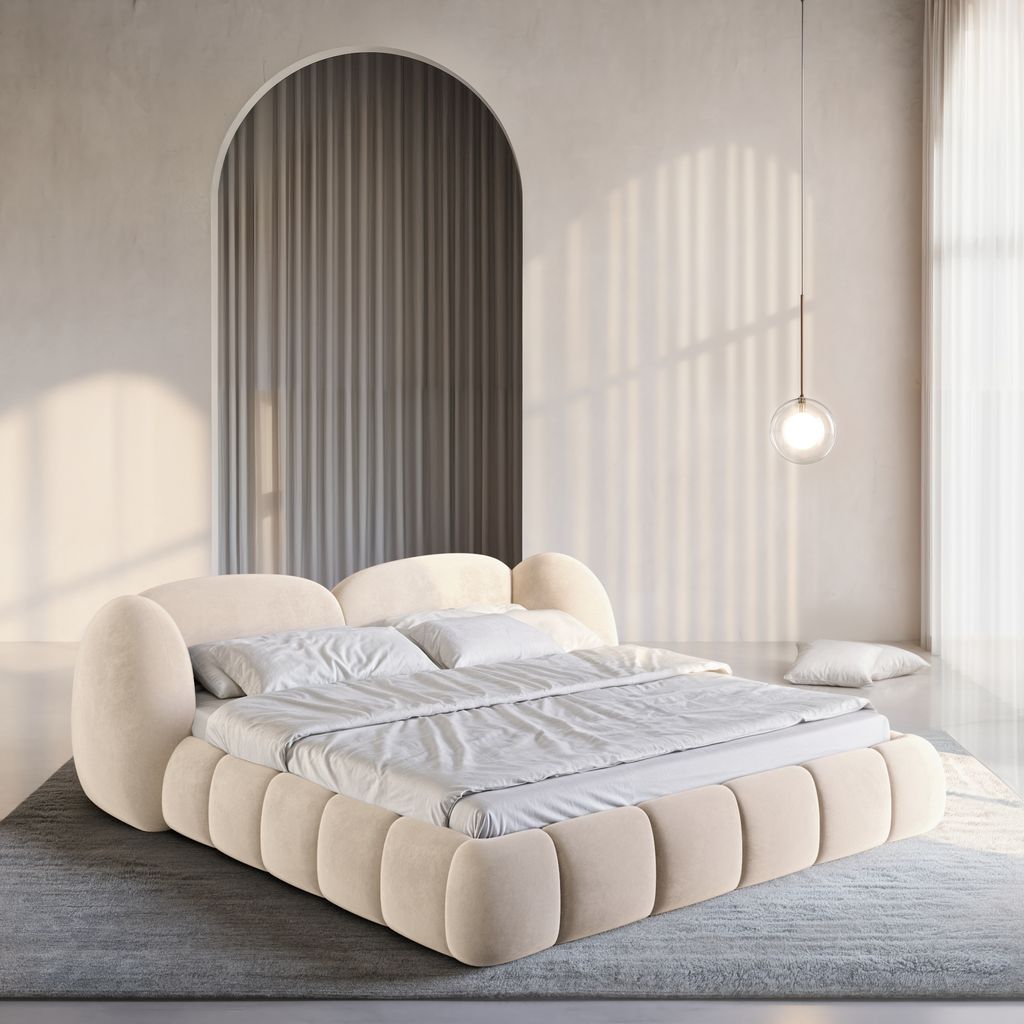 
Design Polsterbett „Amara“ mit Ablagefach, Samt Cream - 140 x 200 cm
