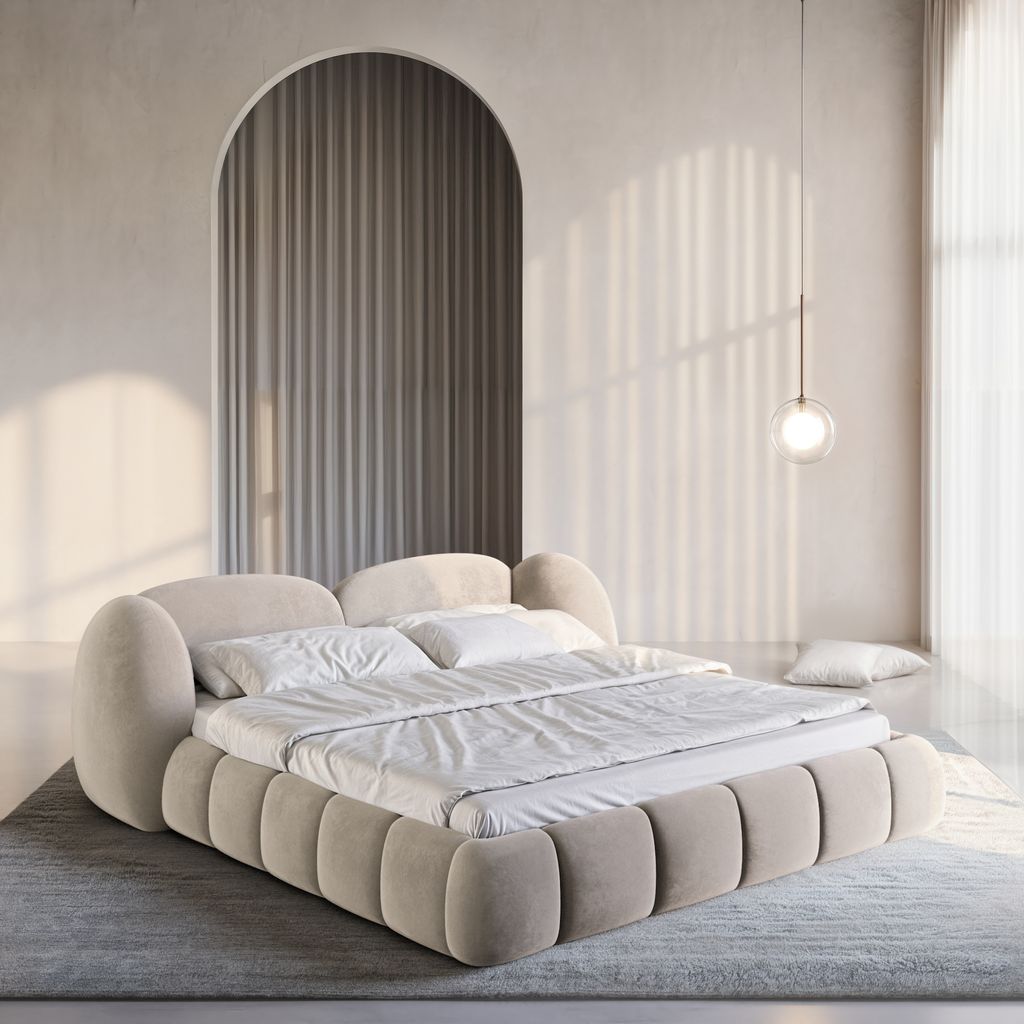 
Design Polsterbett „Amara“ mit Ablagefach, Samt Beige dunkel - 140 x 200 cm