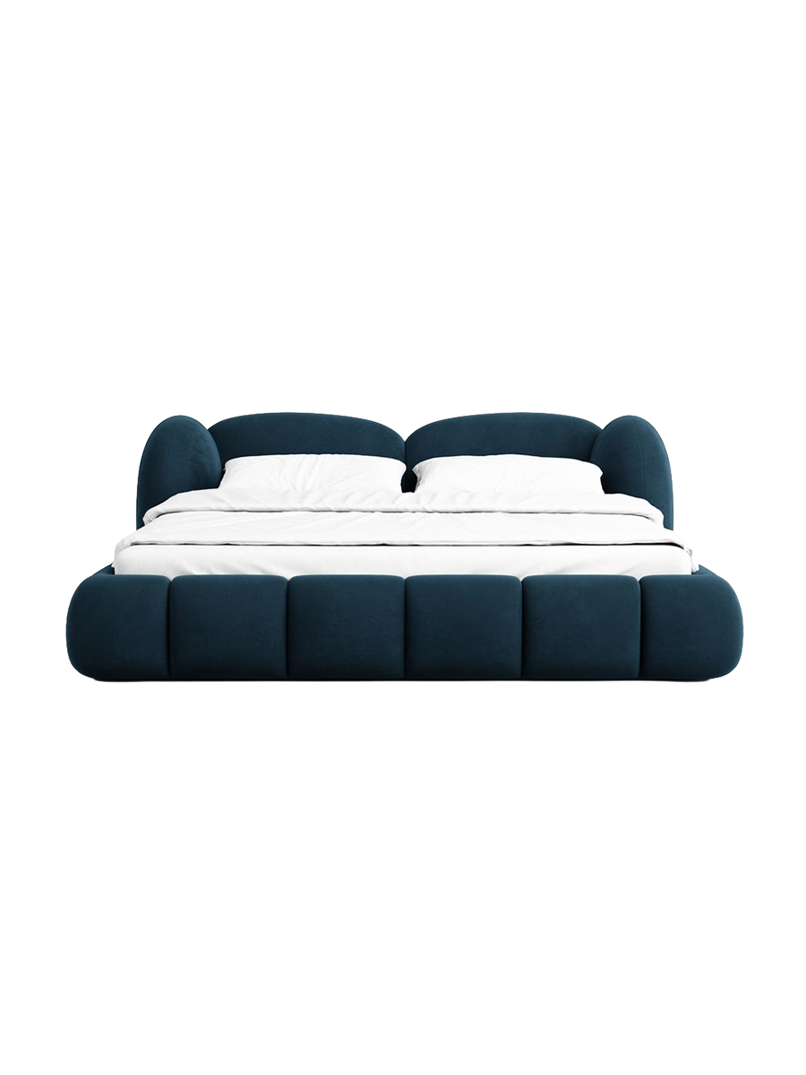 
Design Polsterbett „Amara“ mit Ablagefach, Samt Dunkelblau - 140 x 200 cm