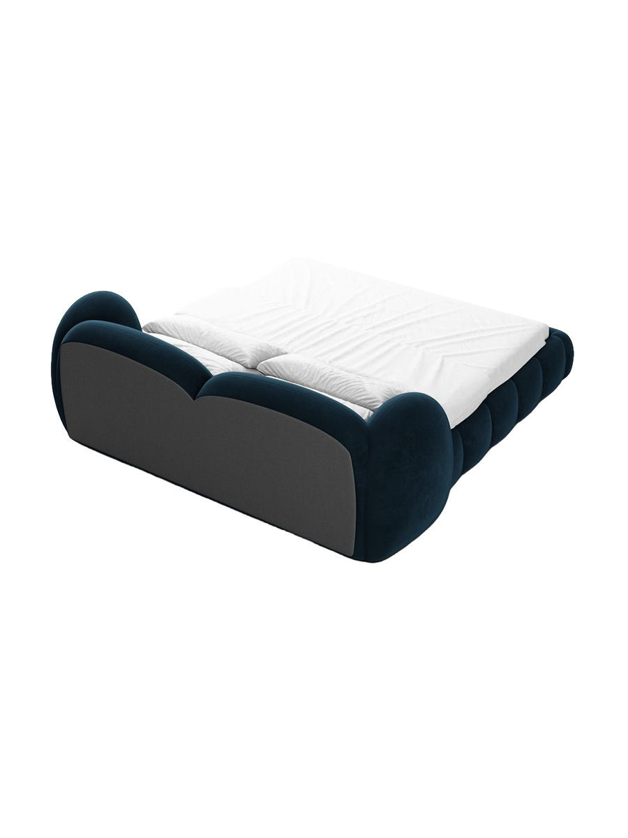 
Design Polsterbett „Amara“ mit Ablagefach, Samt Dunkelblau - 140 x 200 cm