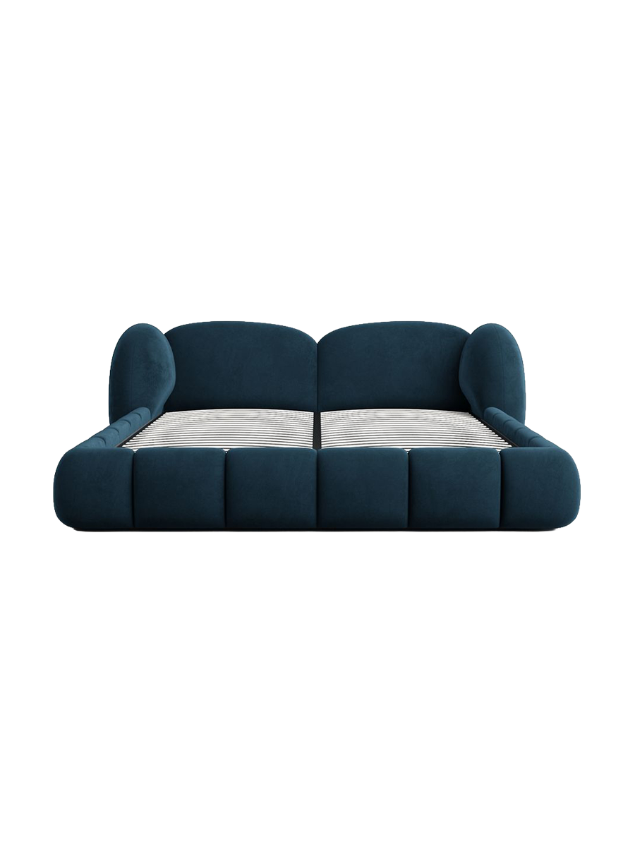 
Design Polsterbett „Amara“ mit Ablagefach, Samt Dunkelblau - 140 x 200 cm