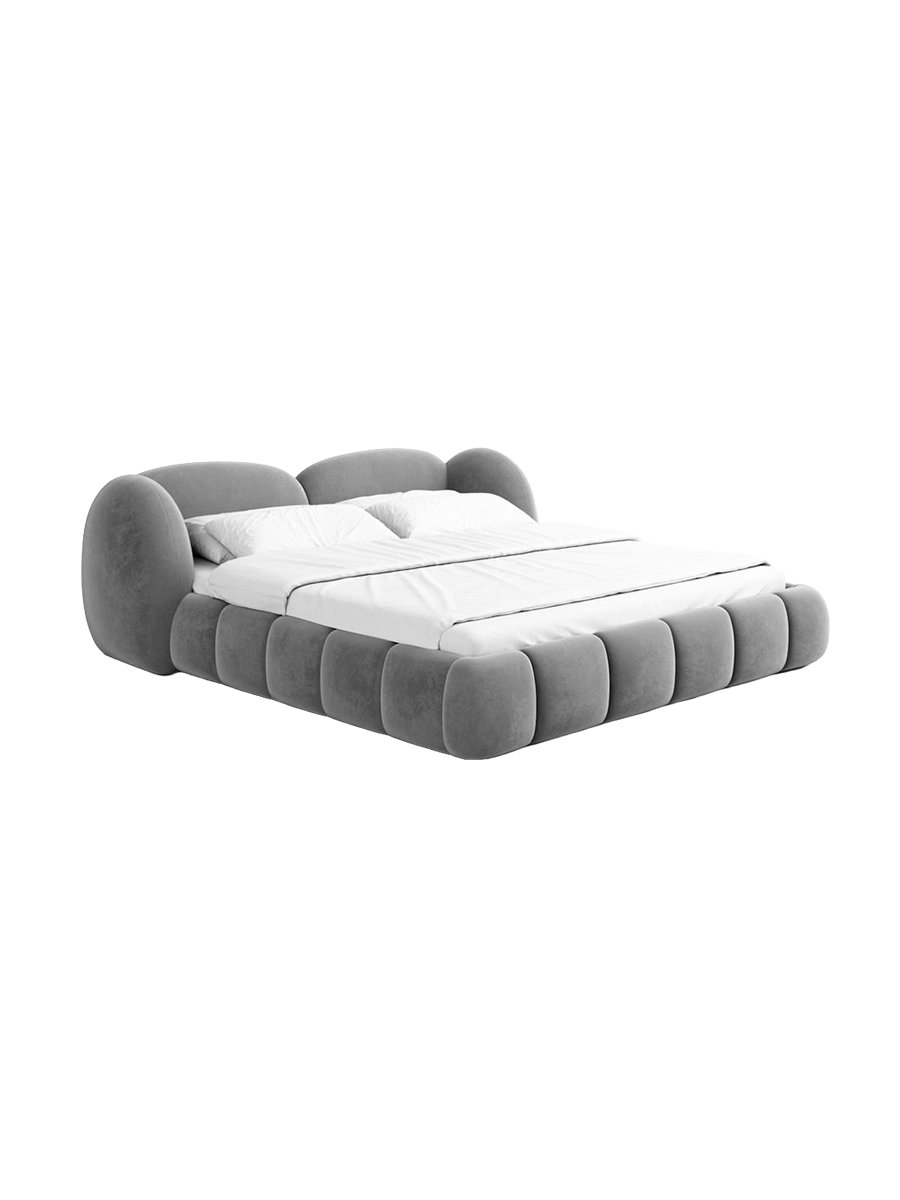 
Design Polsterbett „Amara“ mit Ablagefach, Samt Grau - 140 x 200 cm
