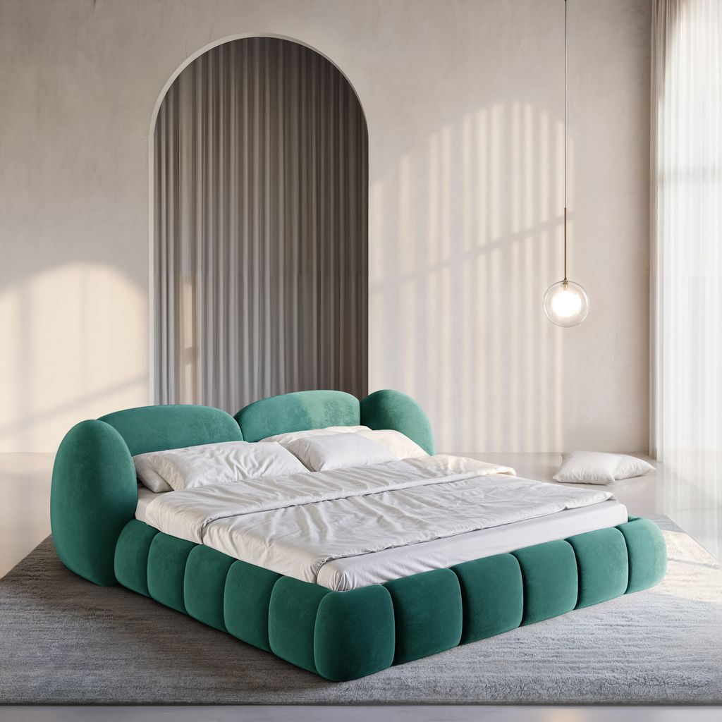 
Design Polsterbett „Amara“ mit Ablagefach, Samt Grün - 140 x 200 cm