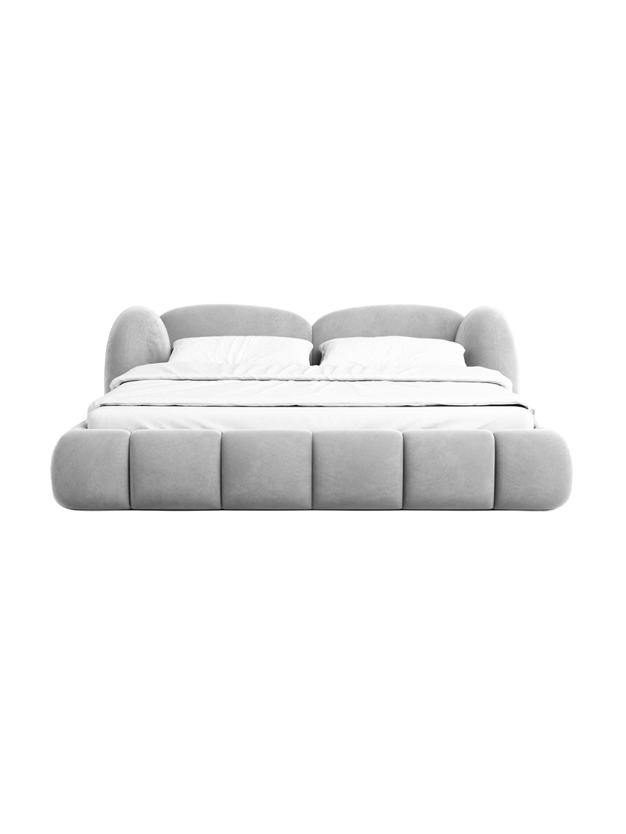 
Design Polsterbett „Amara“ mit Ablagefach, Samt Hellgrau - 140 x 200 cm