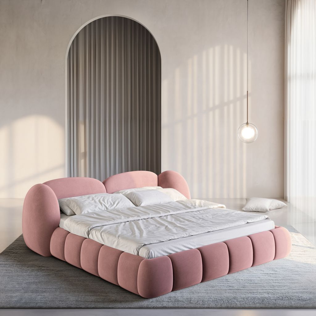 
Design Polsterbett „Amara“ mit Ablagefach, Samt Lachsrosa - 140 x 200 cm