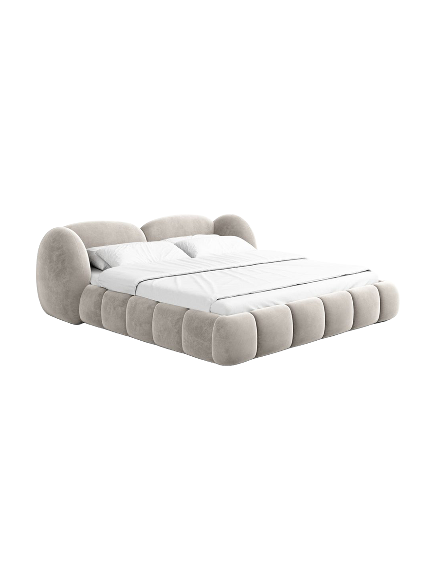 
Design Polsterbett „Amara“ mit Ablagefach, Samt Sand - 140 x 200 cm