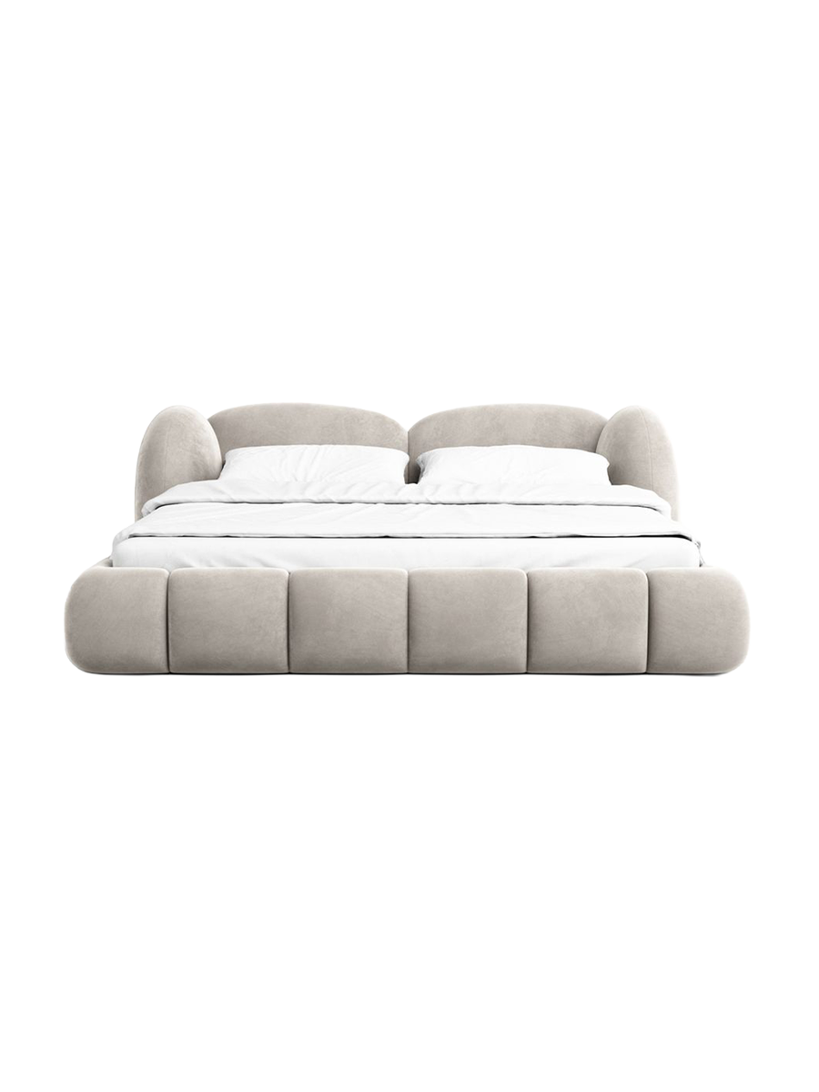 
Design Polsterbett „Amara“ mit Ablagefach, Samt Sand - 140 x 200 cm