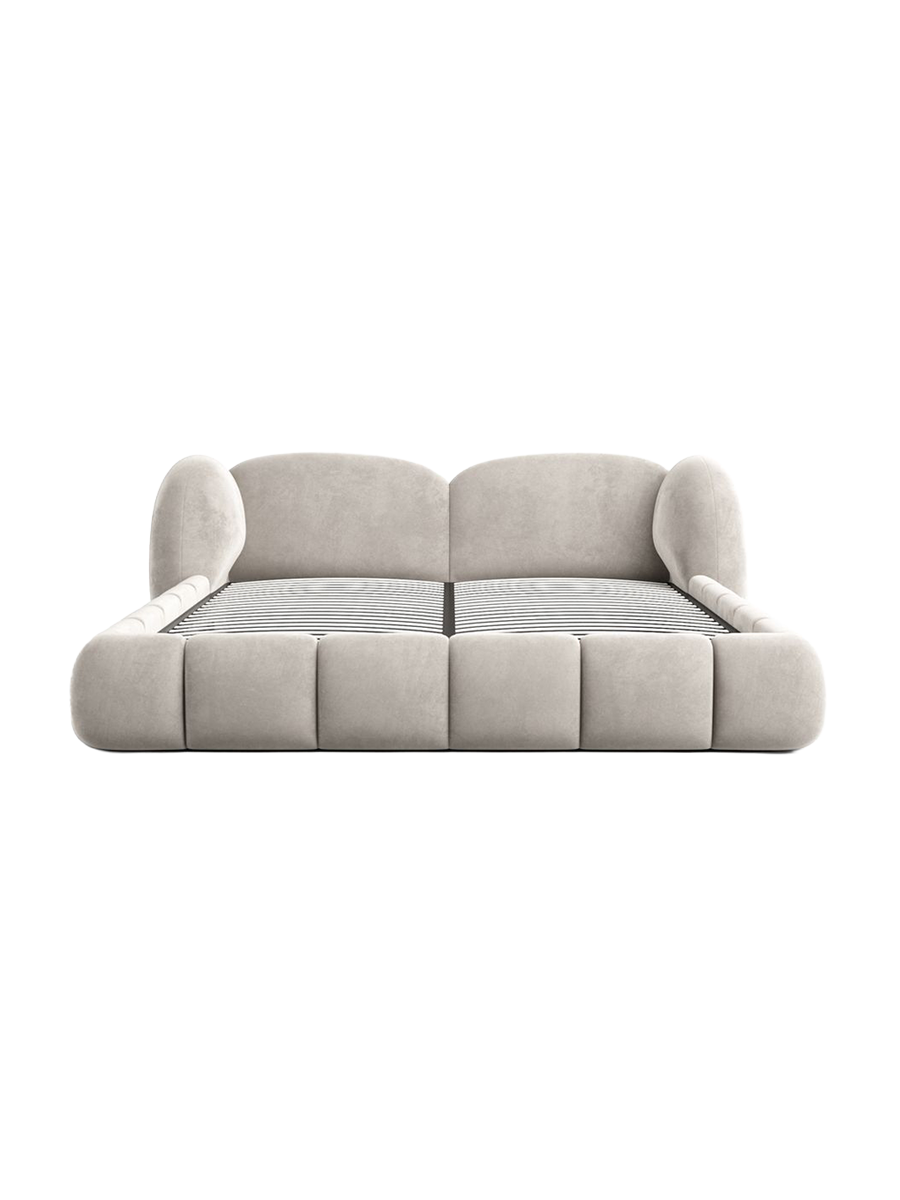
Design Polsterbett „Amara“ mit Ablagefach, Samt Sand - 140 x 200 cm