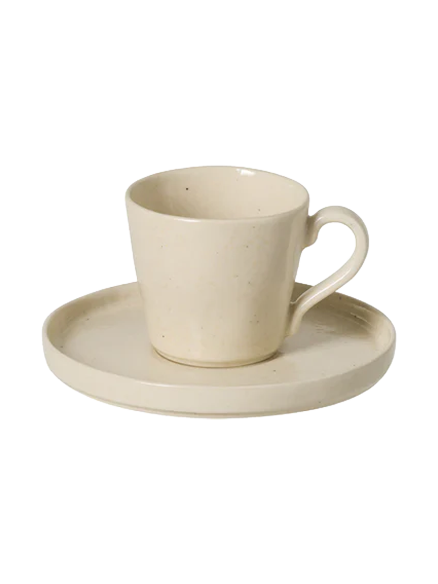 
Handmade Coffee & Tea Cup "Lagoa" with Saucer - Stone, Beige