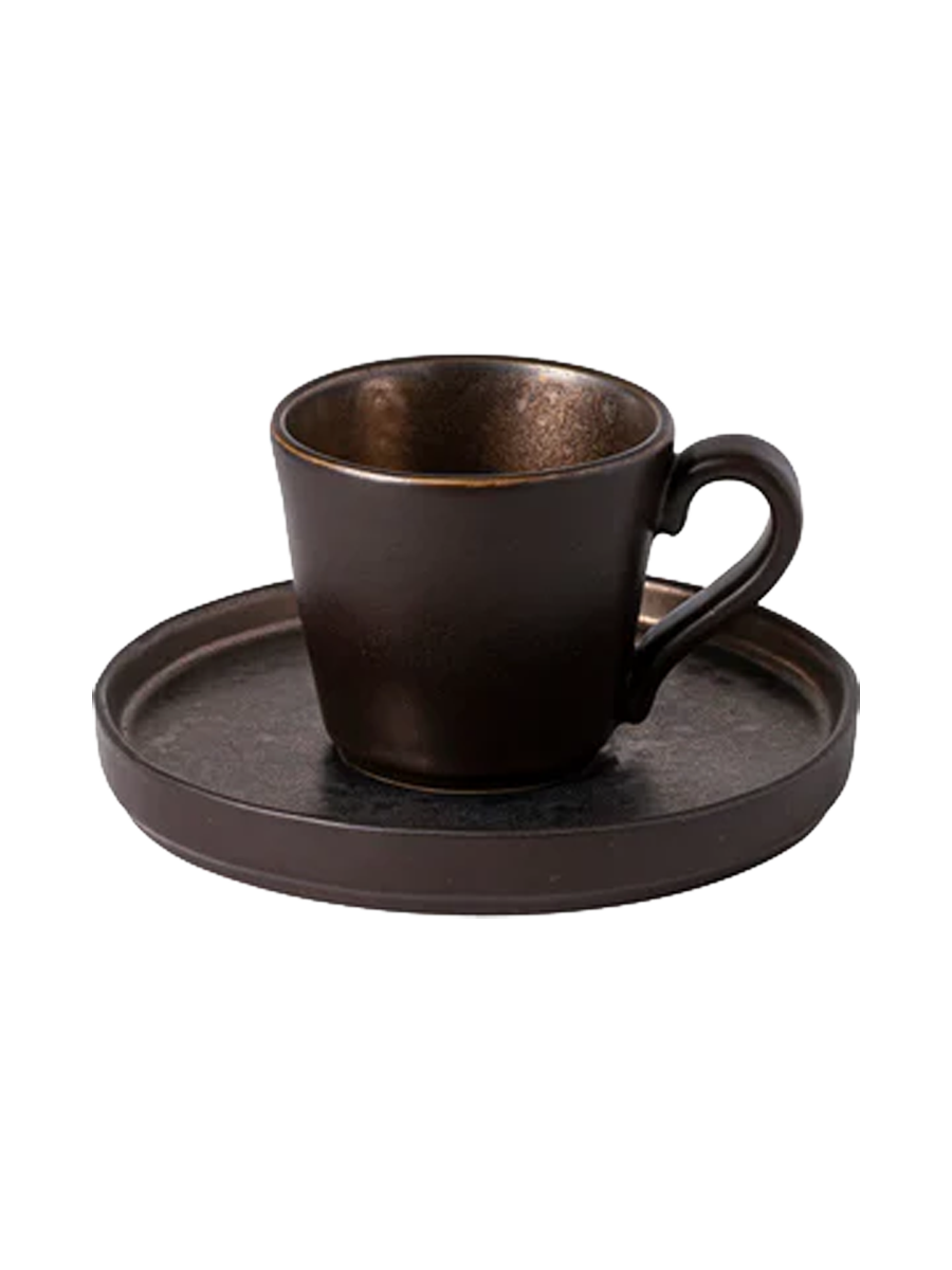 
Handmade espresso cup "Lagoa" with saucer - Metallic