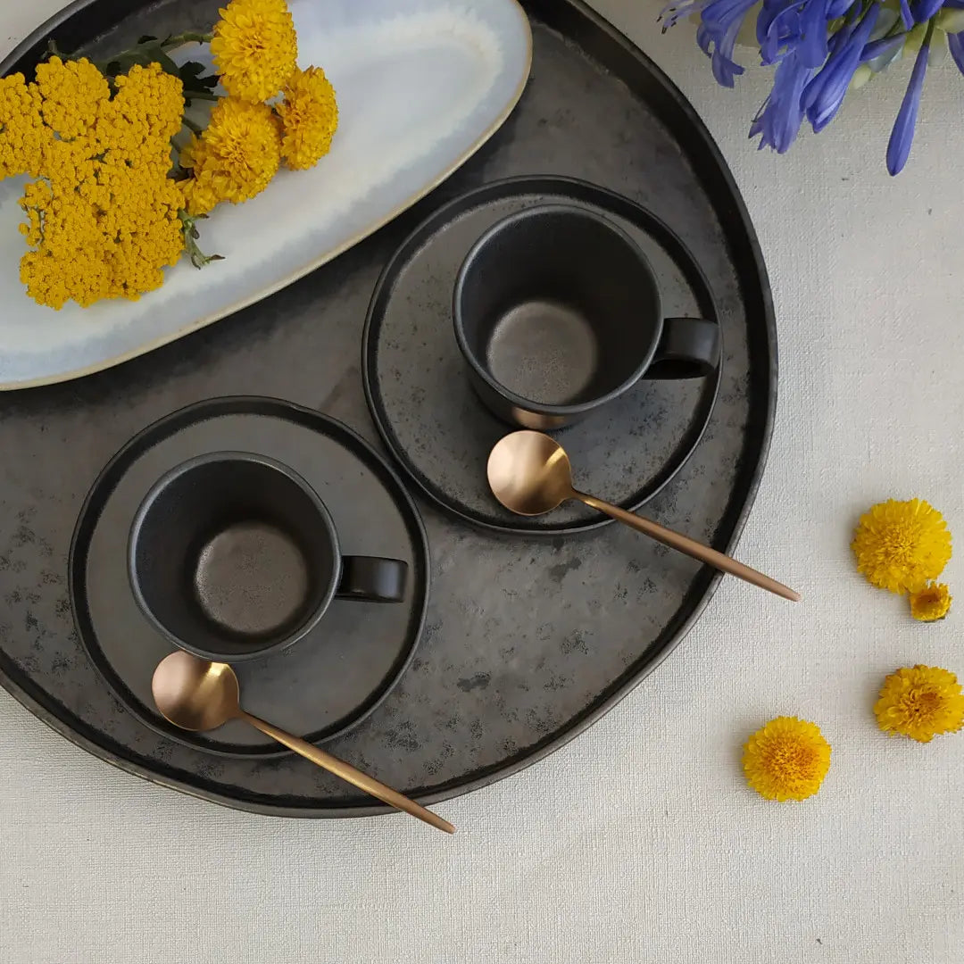 
Handmade espresso cup "Lagoa" with saucer - Metallic