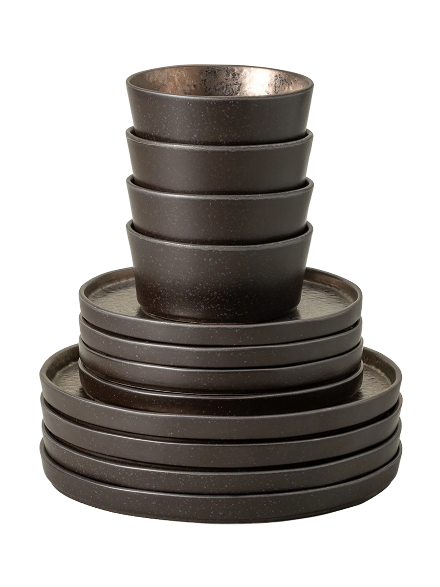 
Handcrafted "Lagoa Metallic" Dinnerware Set, 4 Persons, 12-Piece