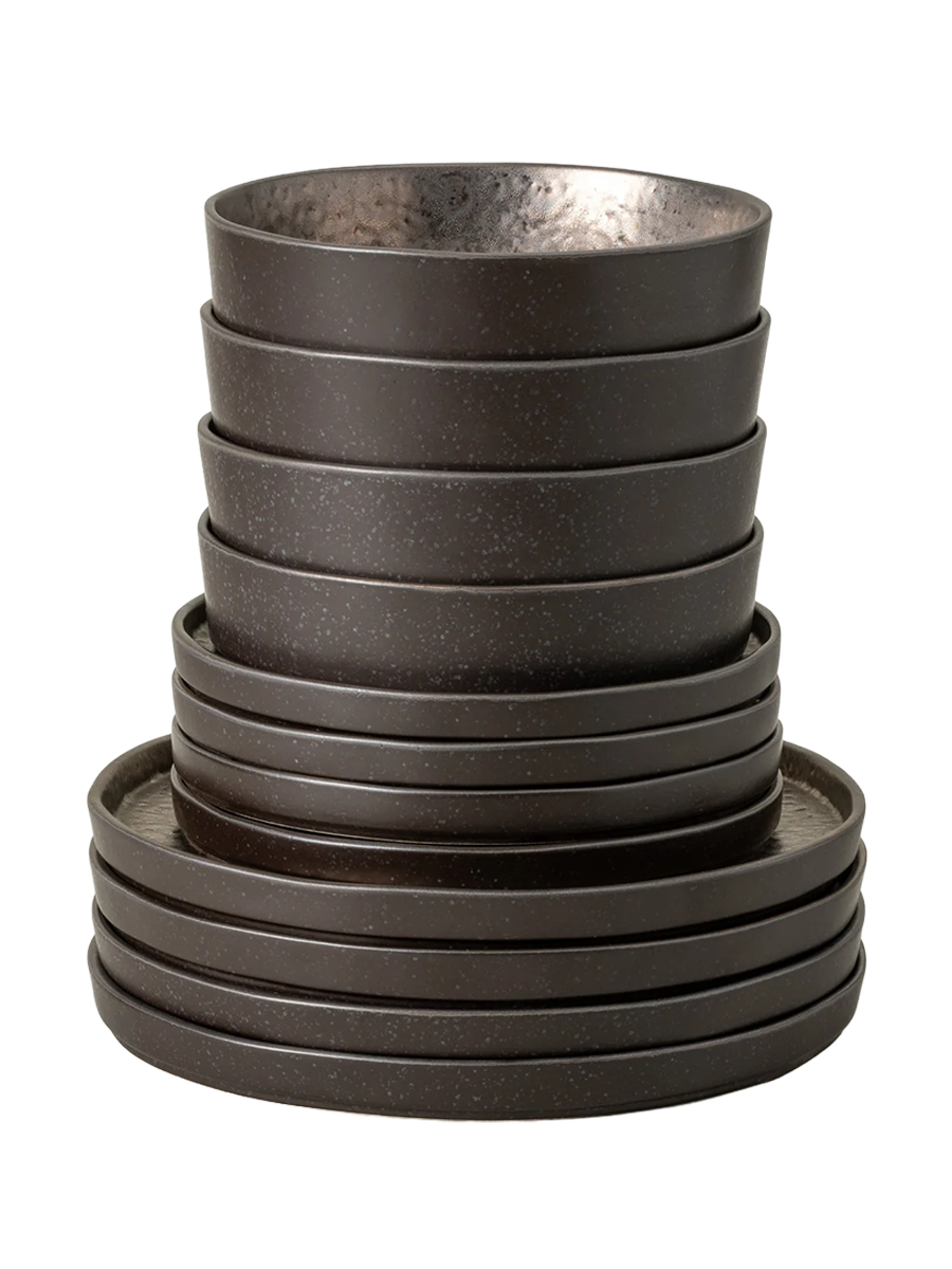 
Handmade Dinnerware Set "Lagoa II Metallic", 4 Person, 12-piece
