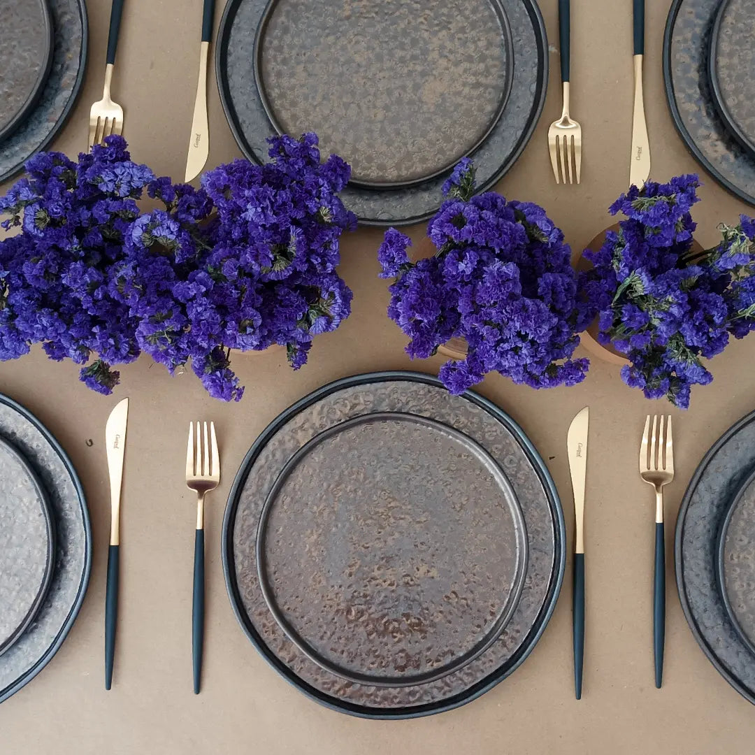 
Handmade Dinnerware Set "Lagoa Metallic", 5-piece