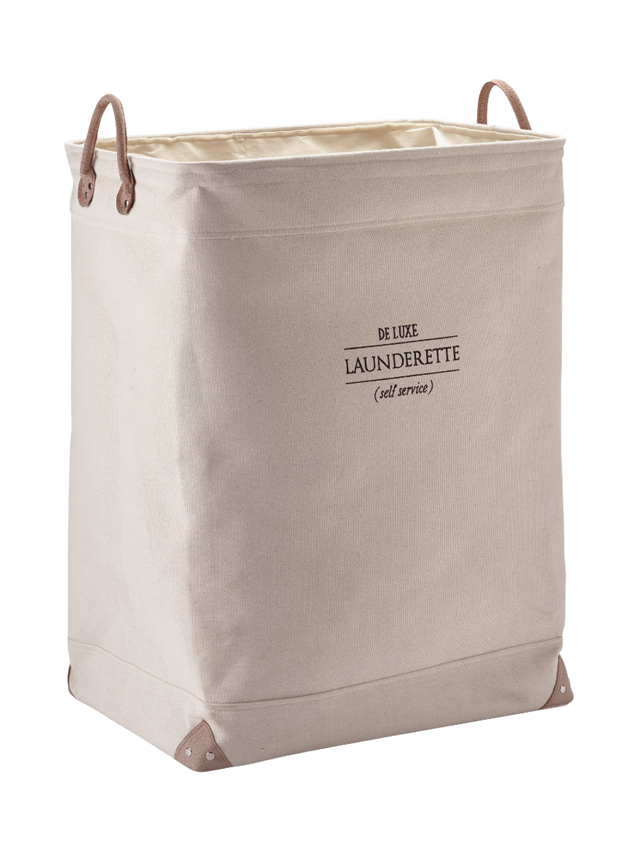 
Panier à linge design « Lubin » avec poignées en cuir - Beige