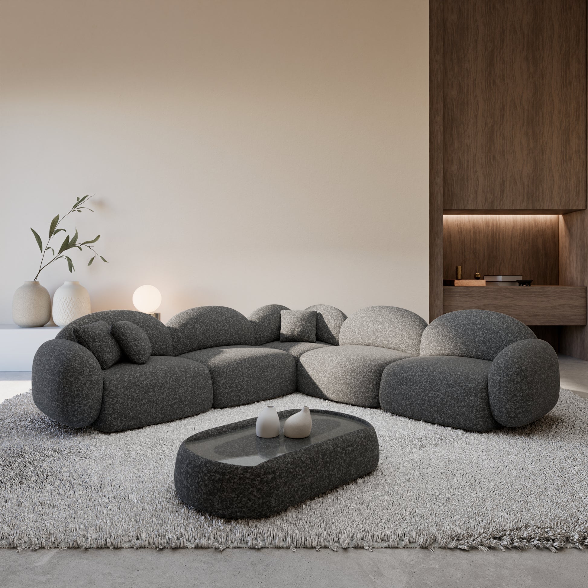 
5-Sitzer Design Ecksofa „Varello“ mit Bouclé-Bezug - Bouclé Graphit