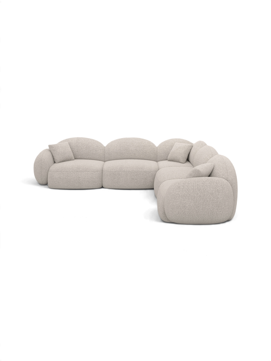 
5-seater designer corner sofa “Varello” with bouclé upholstery - Bouclé Toffee
