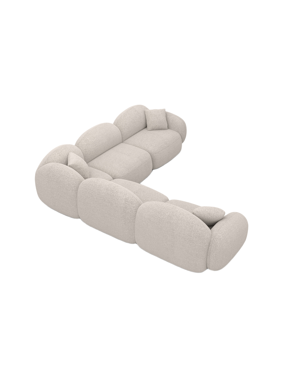 
5-seater designer corner sofa “Varello” with bouclé upholstery - Bouclé Toffee