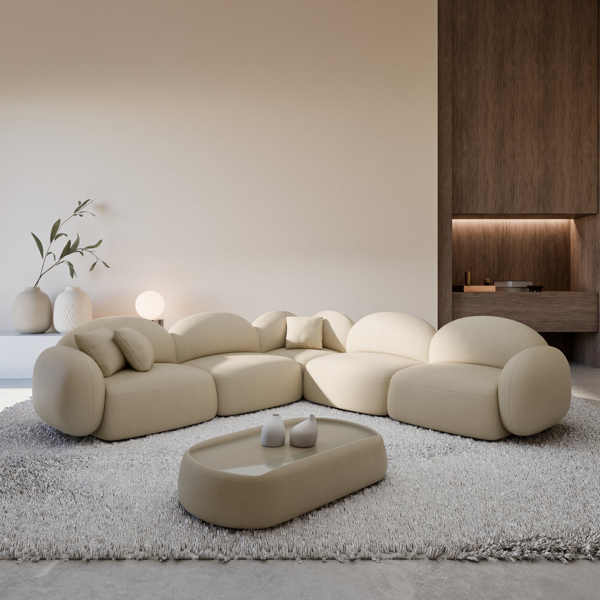 
5-Sitzer Design Echtleder Ecksofa „Varello“ - Echtleder Beige